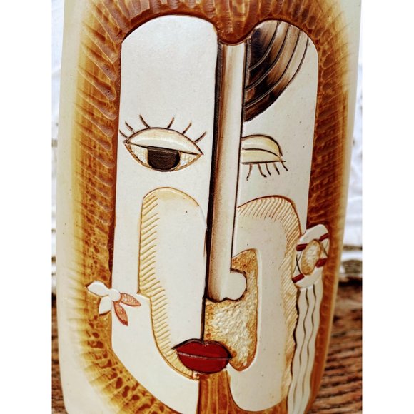 Vintage MCM Picasso Style Two Sided Vase Split Face And Tribal Women Rowing Boat - Picture 3 of 13
